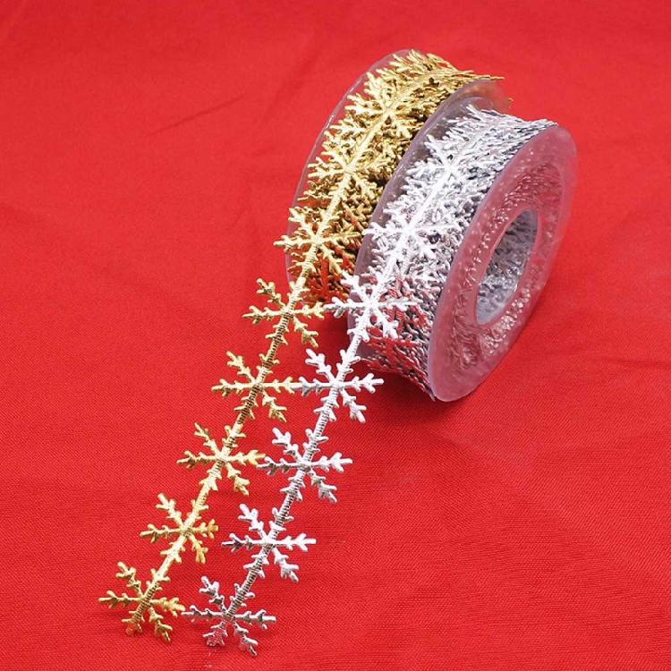 Christmas Glitter Snowflake Shape Lace Ribbons Golden Silver for Wedding Decor