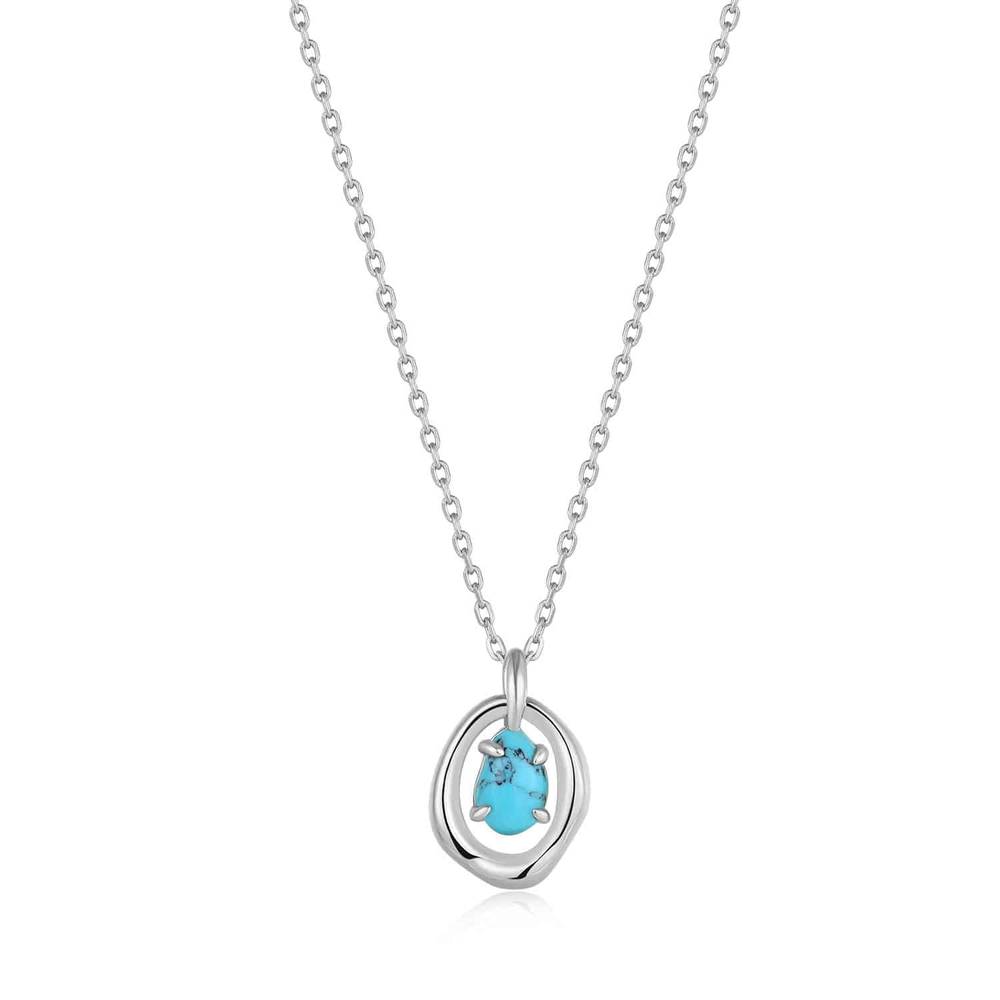 [Worn by Jeon So-yeon] Wave Circular Turquoise 925 Silver Necklace N044-03H