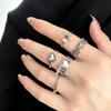 Mote Sølvfarge Diamant Butterfly Chain Ring For Kvinner Menn Rosa Hjerte Nøkkellås Dusk Finger Ringer Sett Trendy Smykker Gave