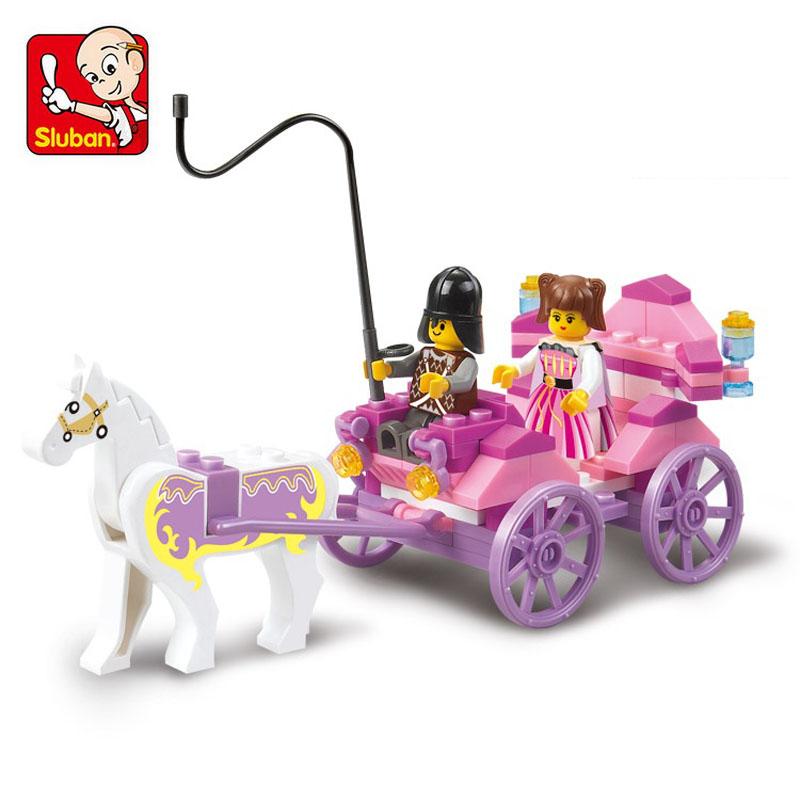 Non-Toxic Sluban 0155 Children Princess Pink Dream Snack Car Model Figure Blocks Educational Construction Building Bricks Toys For Children