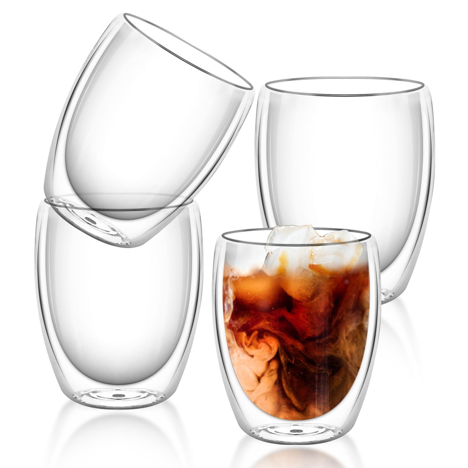 QuiExact 350ml Set of Glass Coffee Milk Iced Coffee Glass Glass Simple for Home or Office Use Tumblers, 4, Cups, Cups, Cups, Mugs, Double-Walled