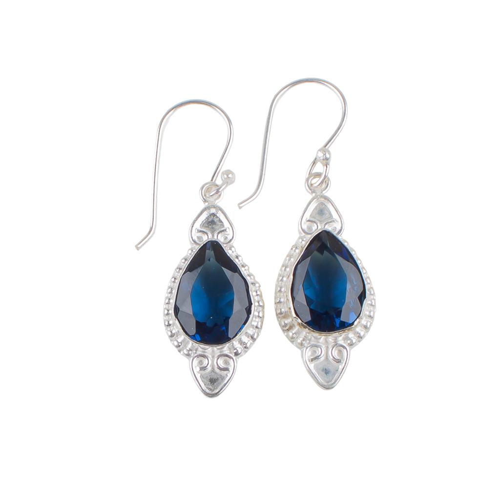 Natural London Blue Topaz Gemstone 925 Sterling Silver Handmade Earrings 1.80" EE-42-5
