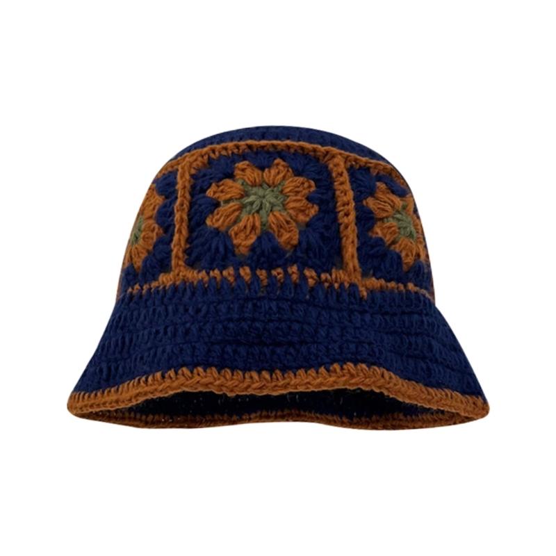 Summer Sunproof Crochet Bucket Hat Ladies Spring Commute Camping Fisherman Cap with Flower Pattern for Girlfriend