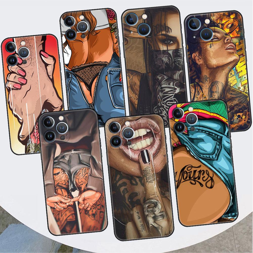 Sexy Tattoo Girl Case For Apple iPhone 14 Pro Max 13 11 12 Mini SE 7 8 Plus X XS 6 6S Silicone Shell Phone Cover Soft TPU Funda