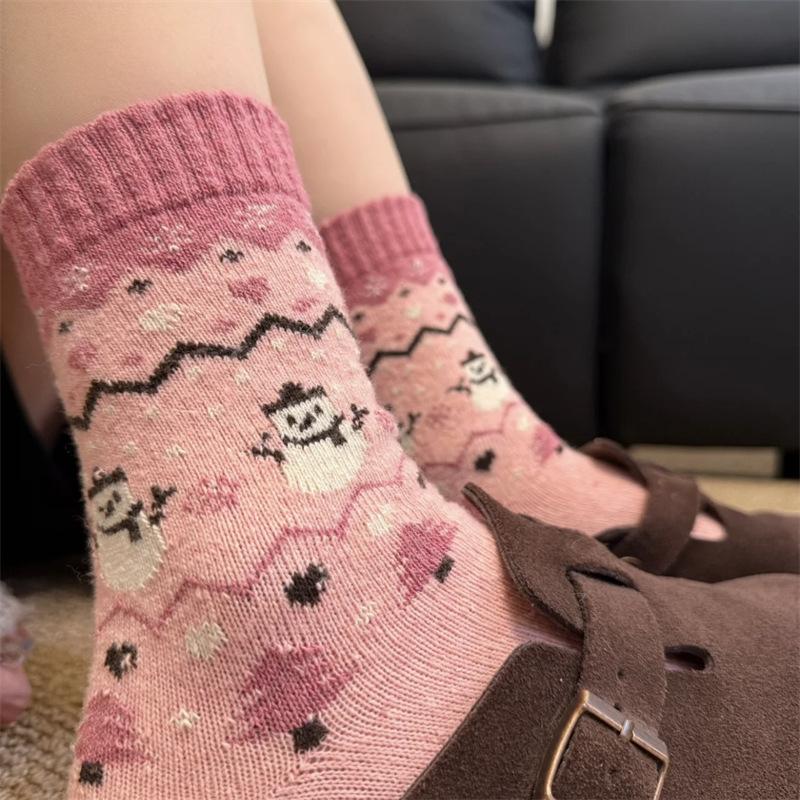 Wool Socks Children'S Snowman Christmas Tree Thickened Warm Tube Socks