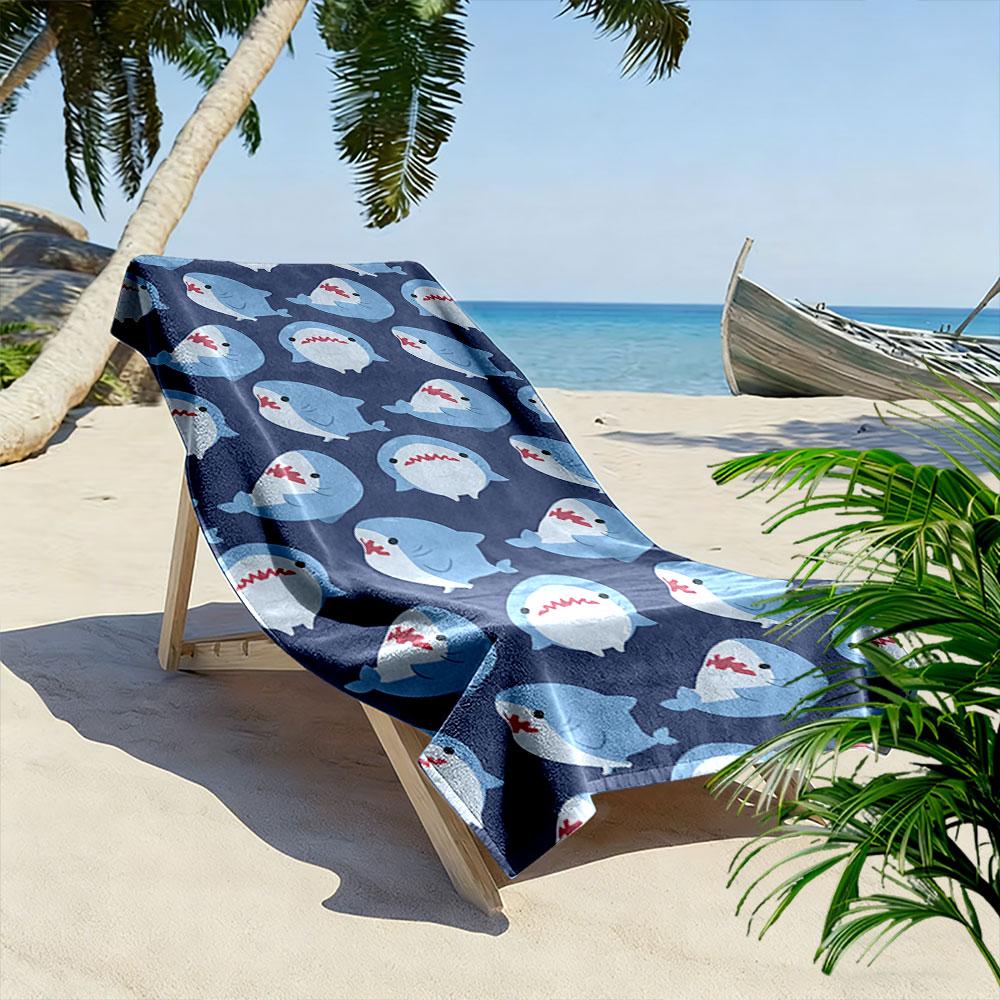 Cute Cartoon Shark Pattern Towel Beach Towel Quick-drying for Travel Outdoor Sports Jogging Beach and Swimming