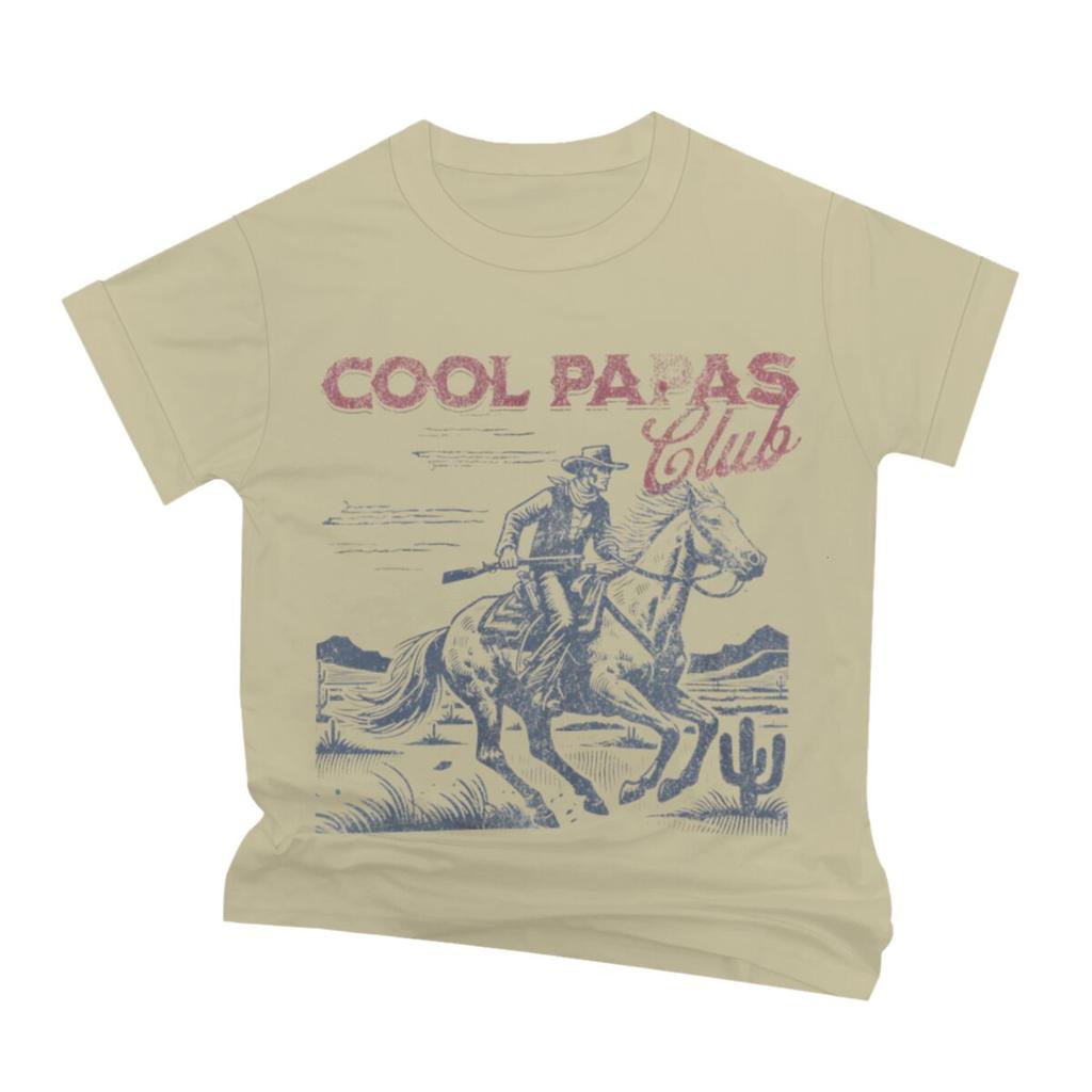 Cool Papa Club Print T Shirt For Unisex Crew Neck Short Sleeve Vintage Cowboy Fathers Day Streetwear Male Tshirts