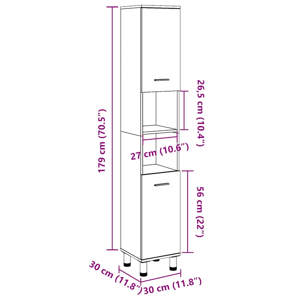 Bathroom Cabinet Rustic Wood Look 11.8 x 11.8 x 70.5 in (30 x 30 x 179 cm) Engineered Wood