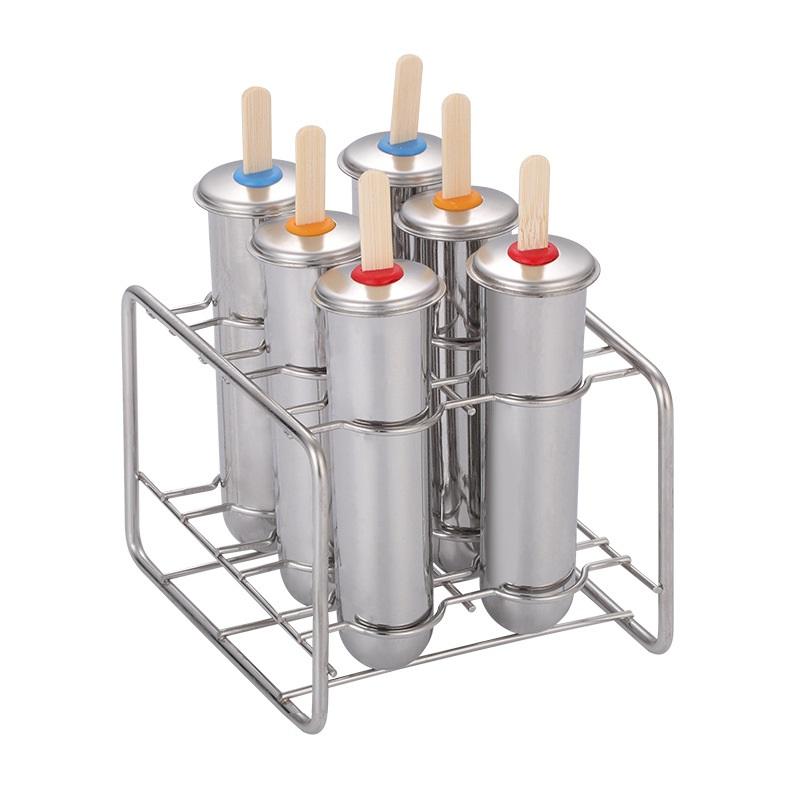 Edelstahl-Eisform 6 Löcher Eis am Stiel Formen DIY Obst-Eis am Stiel Halter