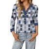Damen Retro Street Lazy V-Ausschnitt Langarm Knopf Kariert Druck Pullover Top