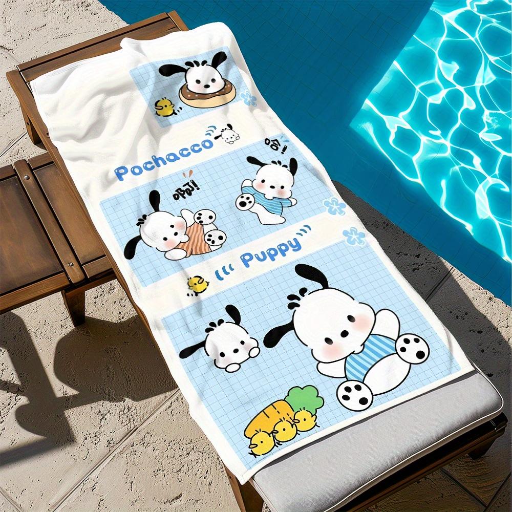 1pc Sanrio Pochacco Beach Towel Polyester - Lightweight Quick Dry Soft Swimming Travel Towel, Cute Puppy Pattern, Unisex for Cam