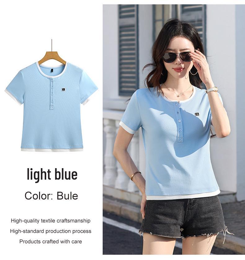 

2026 Summer Women s Round Neck Color Block Short Sleeve T-shirt - Versatile Design XXL