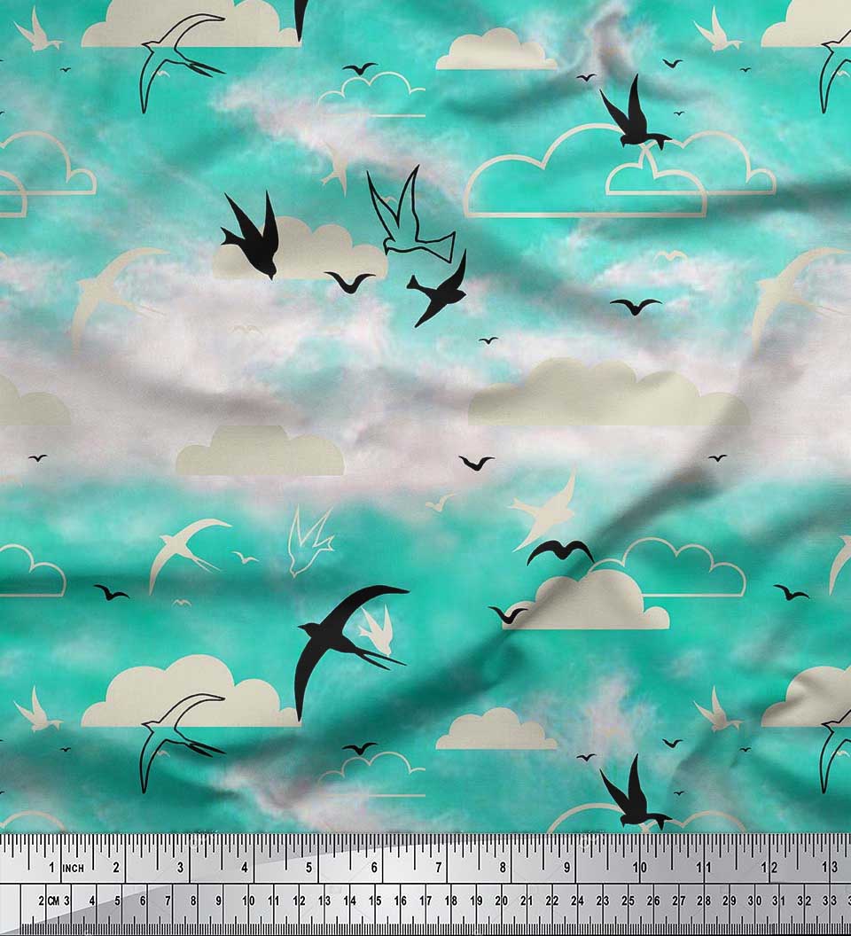 

Японська креп-атласна тканина Soimoi Clouds & Flying Swift Bird Тканина для рукоділля з принтом на метри 42 дюйми 42 Inch Wide - Poly Crepe зелений