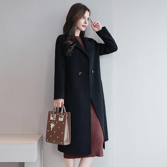 Women's Fall Winter Wool Coat Notch Lapel Single-Breasted Peacoat Casual Trench Coat Mid-Long Thick Overcoat