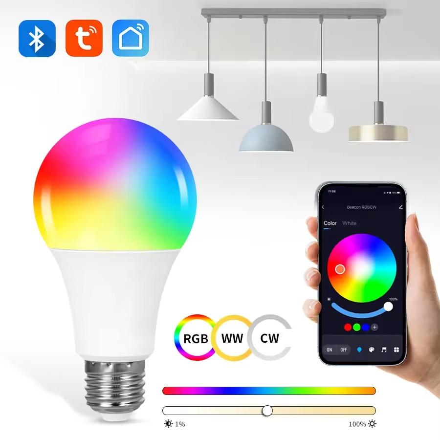 Lâmpada LED Inteligente RGB E27 com Controle Remoto RF 433MHz e Controle Bluetooth, Soquete Interruptor de Parede Sem Fio com Aplicativo Tuya para Iluminação Doméstica AC 220V
