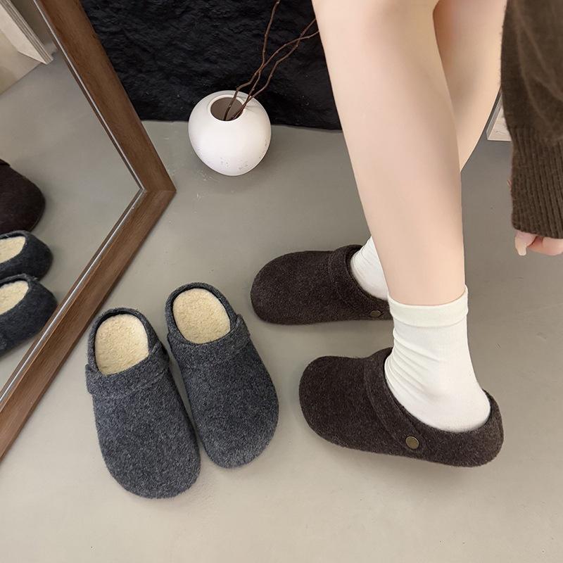 Winter thick-soled inner heightening bag head half slippers, wearing new retro velvet slippers, two Birkenstocks