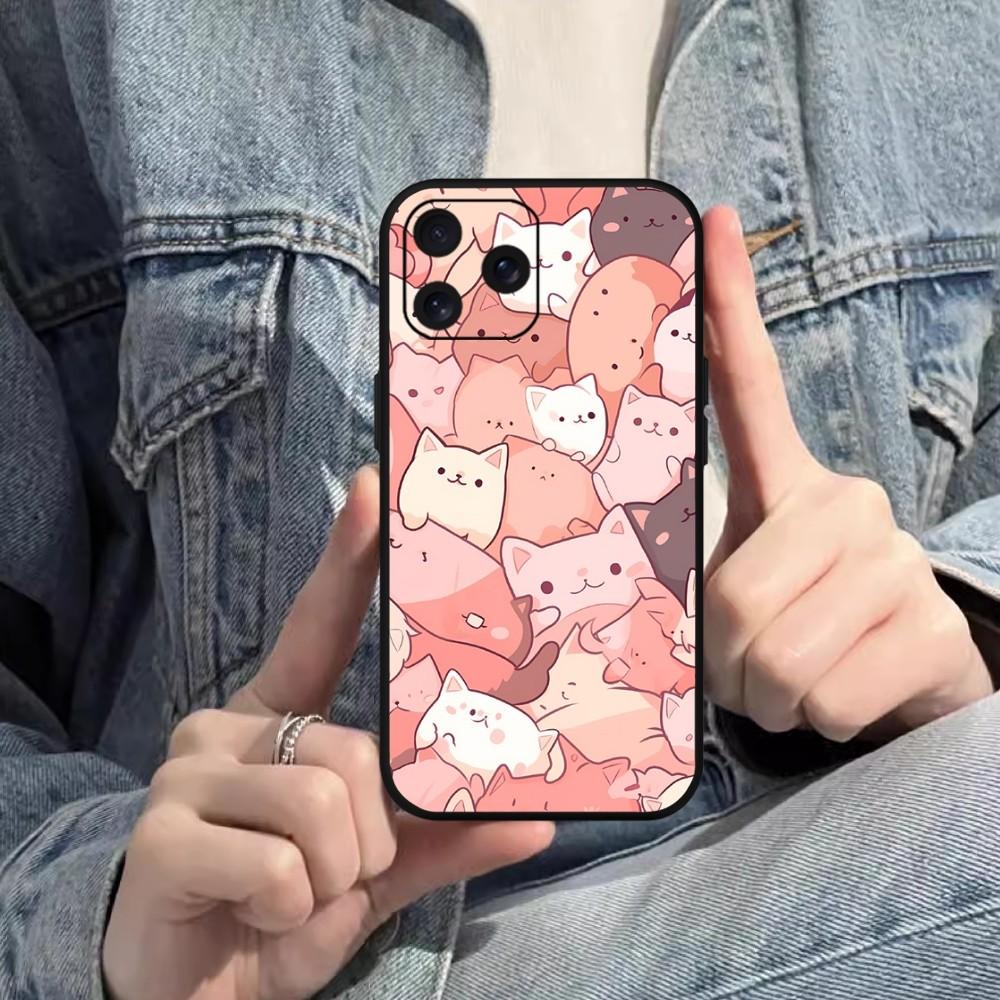 Cute Cat Cartoon Phone Case For iPhone Mini 11 12 13 14 15 Pro XS Max X Plus SE XR Black Soft Shell