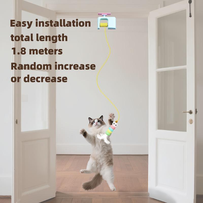 1pc Automatic Swing Door Toy with USB Charging - Indoor and Outdoor Interactive Hanging Cat Ball (artificial Feathers) - Suitable for All Breeds