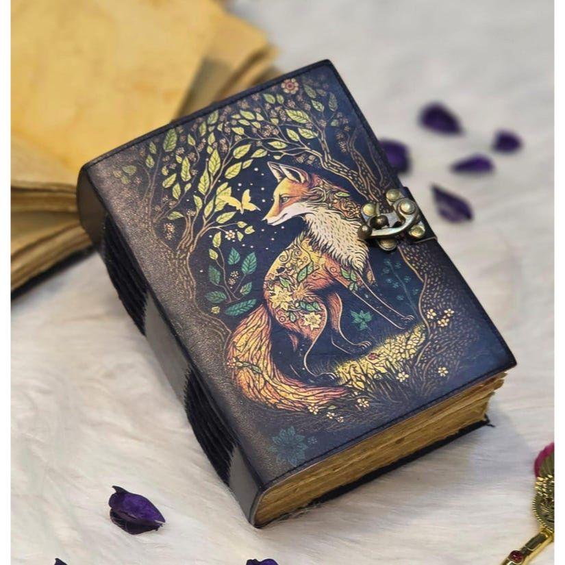 Fox Leather Journal | Handmade Vintage Diary with Lock | Woodland Notebook | Grimoire Journal | Book of Shadows