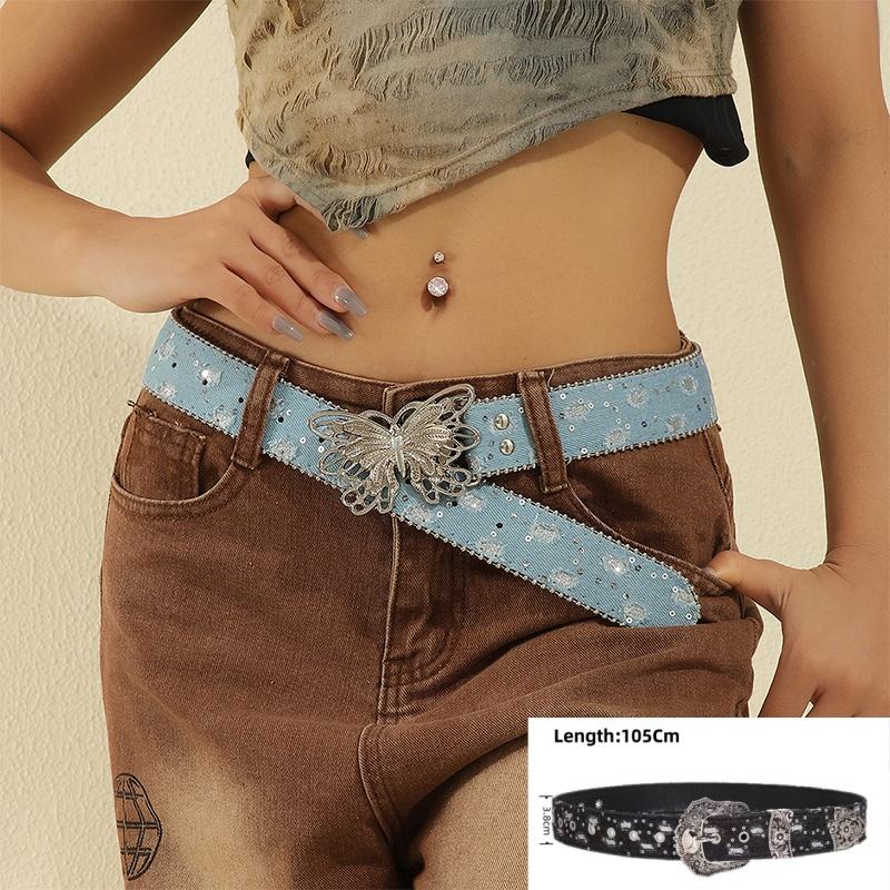 Personality Gothic Rhinestone Belts For Women Girl Fashion PU Leather Belts Western Cowboy Y2K Retro Jeans Skirt Decor Waistband