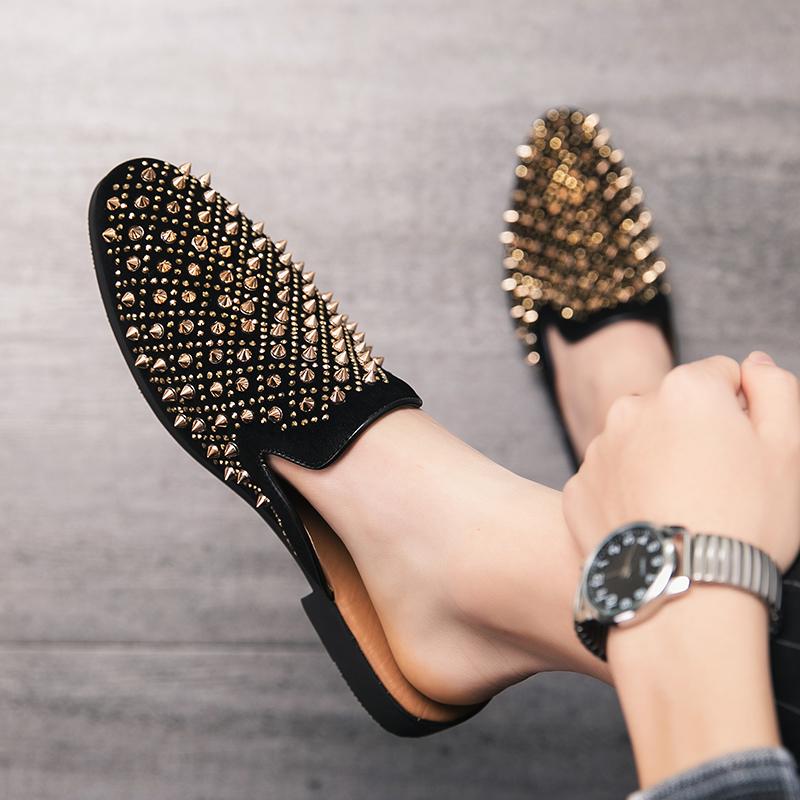 Fashion Size 38-47 Fashionable Men Half-drag Shoes British Casual Comfortable Business Office Brand Half-drag Shoes Elegant Shoes Men