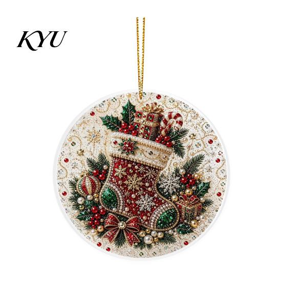 Office Holiday Decorations Christmas Acrylic Hanging Ornament, 2D Flat Double Side Printed Personalized Gifts Santa Snowman Pendant for Tree