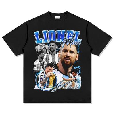 Stylish Black Lionel Messi Argentina World Cup Football Legend Casual Cotton Short-Sleeve Women And Men Comfortable Fashion T-Shirt