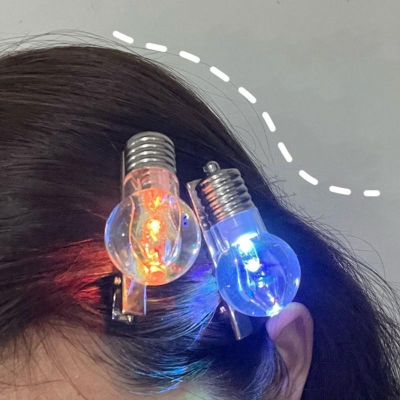 2PCS Led Hair Barrettes Glowing Hair Clip Light Bulb Hair Clip Bulb Hairpins