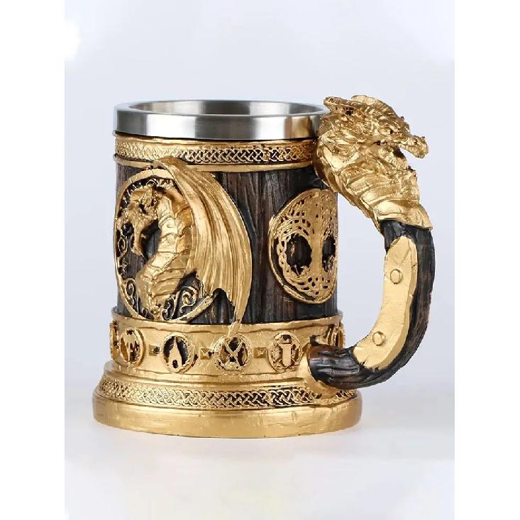 1pc Retro golden wing dragon stainless steel water cup, creative resin cup, summer drink cup, coffee cup. Man, Father s Day gift Golden Pterosaur