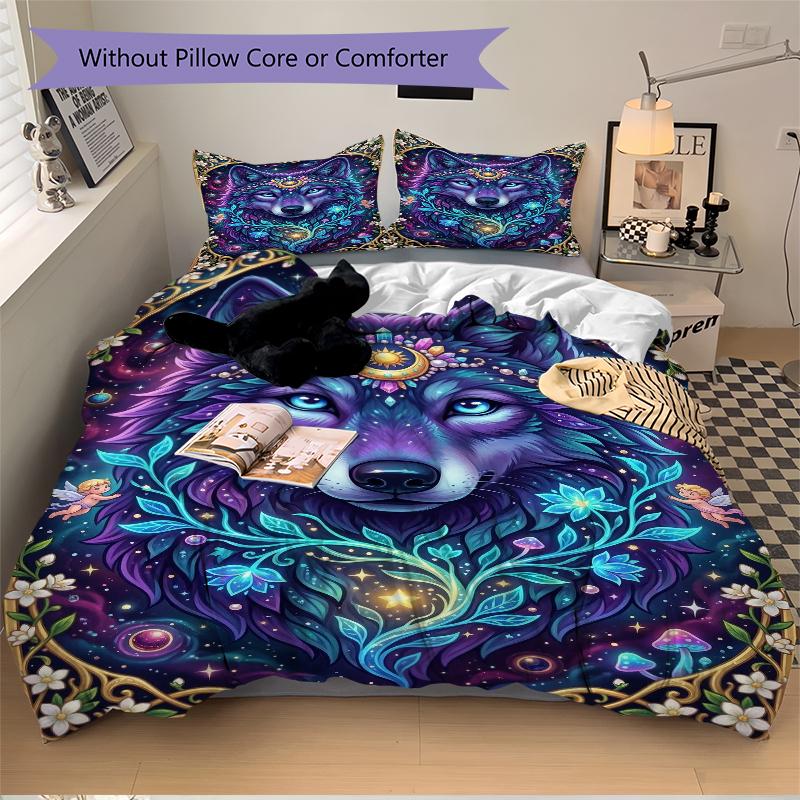 3Pcs Wolf Spirit Fantasy Bedding Set Soft Fabric Duvet Cover Pillowcases Home Christmas Xmas Halloween Gift 1 Duvet Cover 2 Pillowcase G185