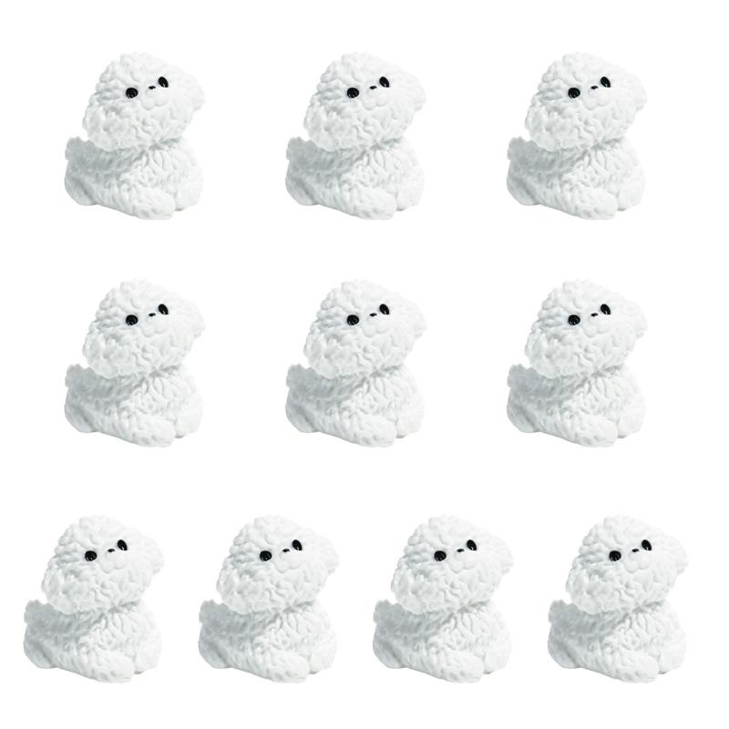 Set Of 10 Bichon Frise Puppys Miniature Sculptures for DIY Terrariums and Office Decoration