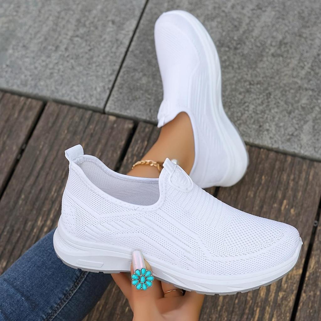 Women's Breathable Flying Woven Sneakers Casual Slip on Outdoor Shoes Comfortable Low Top Sport Shoes