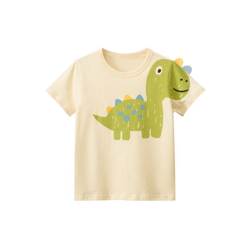 27Kids Children s Clothing Summer Boys  Dinosaur Short-Sleeved T-shirt Children s round Neck Half-Sleeved Undershirt Baby 100% Cotton Coat 9677m Apricots 130