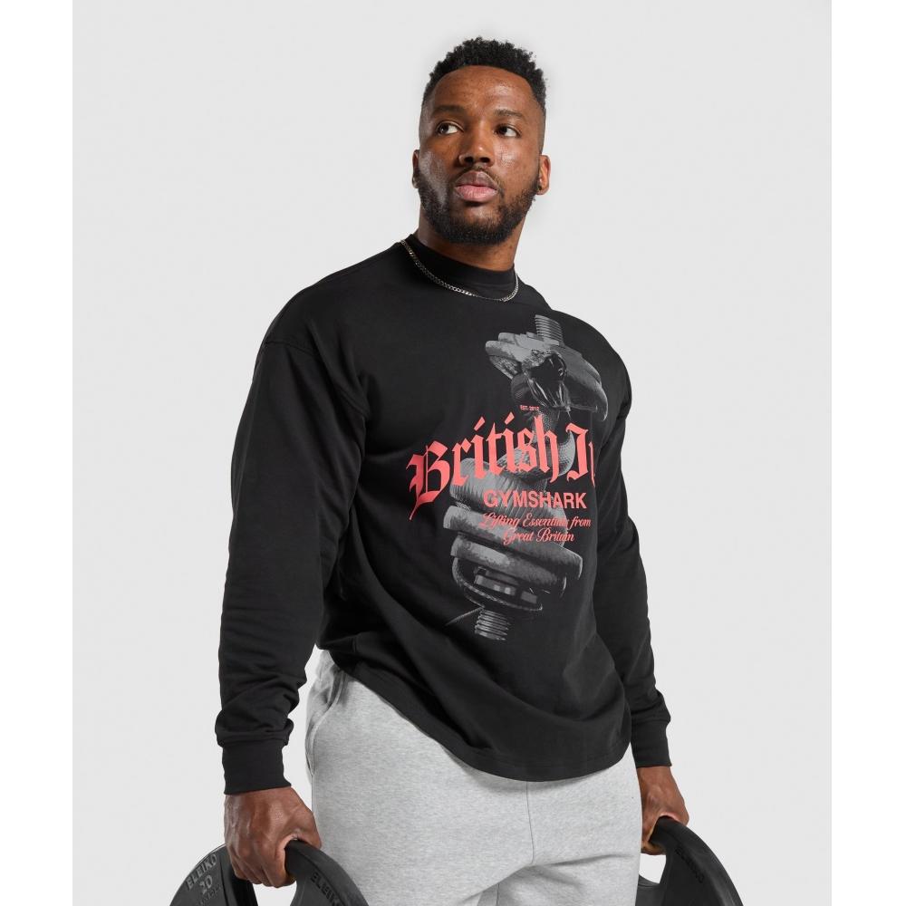 Gymshark BriTish Iron Long Sleeve T shirT Black A7a1q Bb2j