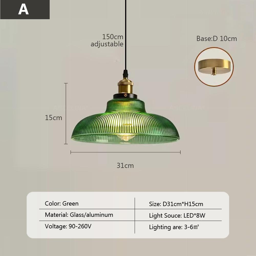 Nordic Retro Glass Pendant Light Green Hanging Lamp Living Room Decor Luminaire Hall Bedroom Dining Room Indoor Fixture Lustre