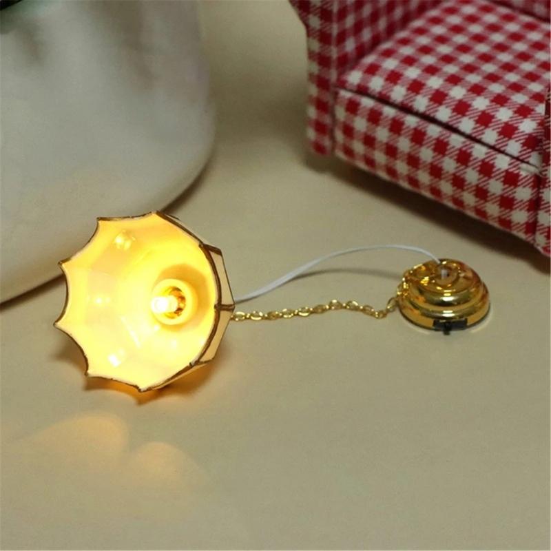 1/12 Scale Dollhouses Chandelier Vintage Gold Ceiling Light for Dollhouses Bedroom and Study Area Scene Display Furniture