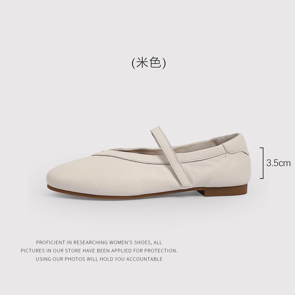 High-End New Leather Round Head Shallow Mouth Flat Bottom One-Word Buckle Mary Jane Shoes Ballet Shoes Fashion Shoes