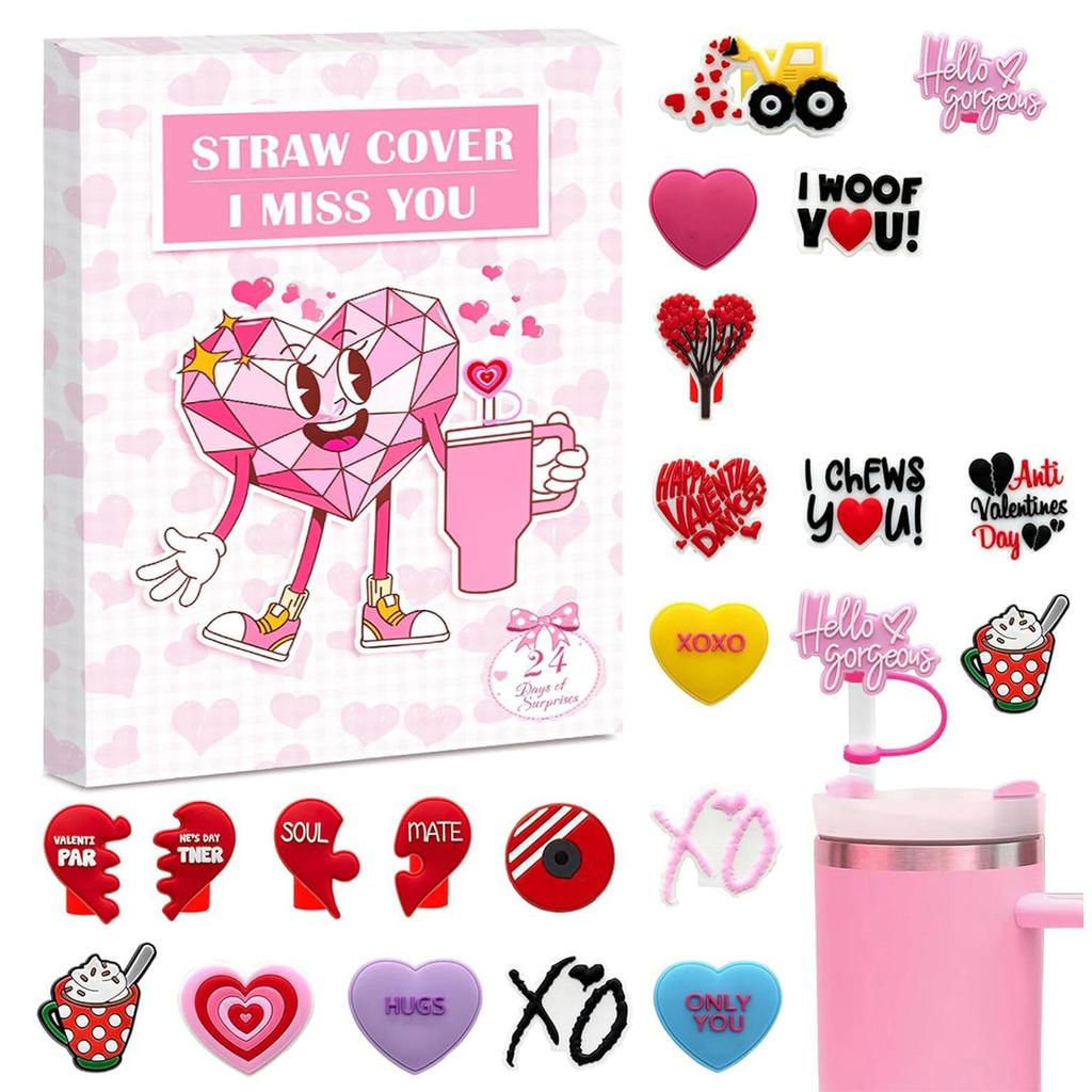 3D Adventskalender, 24 dager med 10 mm sugerørstopper for 30 oz og 40 oz tumblere Nedtellingsgaver til menn, kvinner, gutter, jenter og voksne