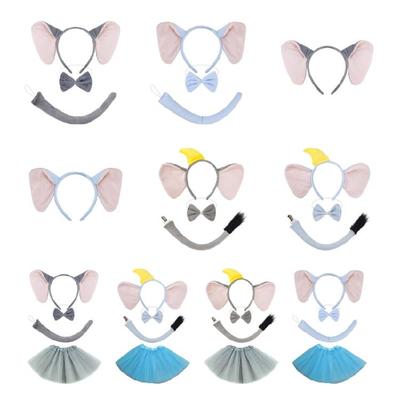 Animal Fancy Costume Kit Accessories Elephant Costume Set with Elephant Ears Headband Bowtie Tail Tutu Skirt 1/3/4Pcs