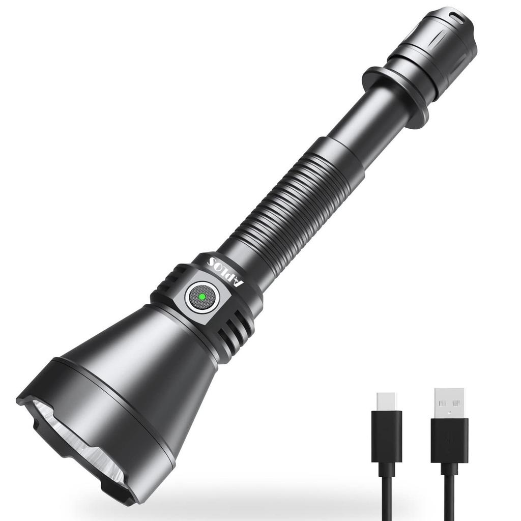 APLOS T05 Tactical Flashlight with 1022m Beam 3000 Dual USB Rechargeable Ultra-Long Distance, Lumens, Switch,