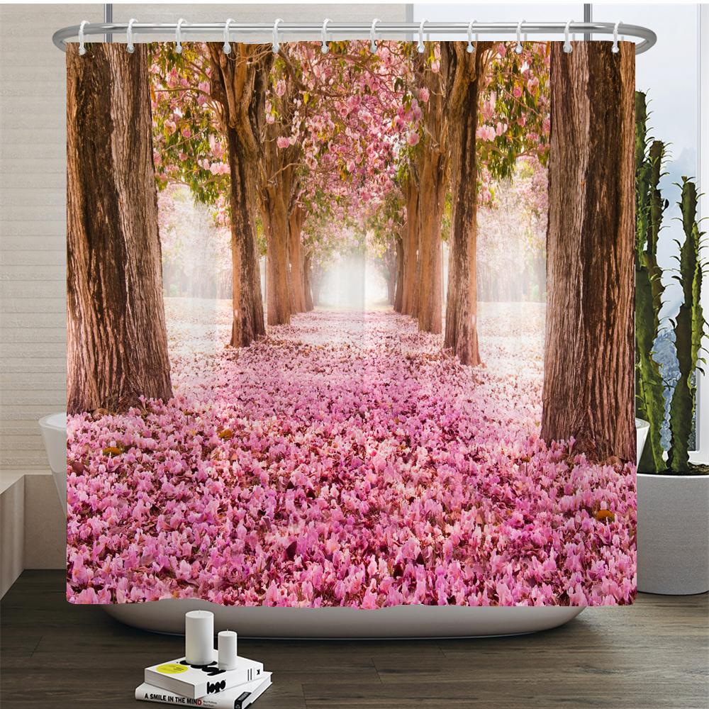 Natuur Bos Douchegordijn Waterdicht Badkamer Scherm Bomen Landschap Gordijnen Polyester Stof Huisdecoratie Badkamer Gordijnen