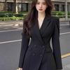 Black Slim Fit Mid-Length French Suit Jacket - Spring & Autumn Korean Style Fashion