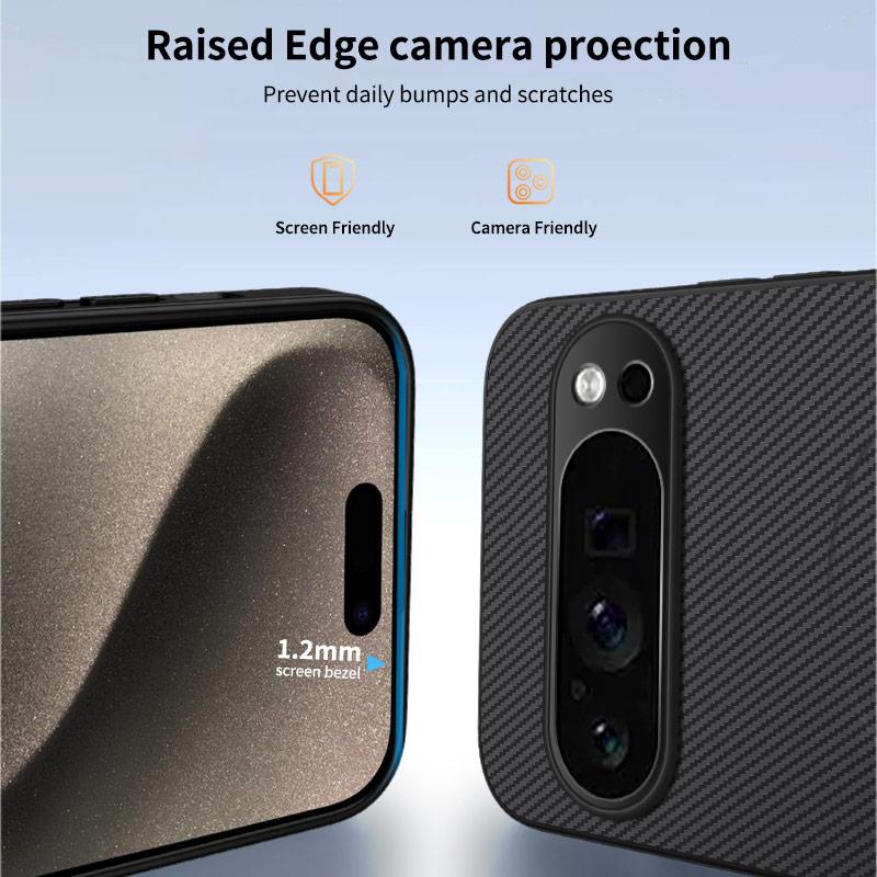 For Google Pixel 9 Pro XL Case Compatible with MagSafe WANLONFENG TQ Series Carbon Fiber Texture PC TPU Phone Cover