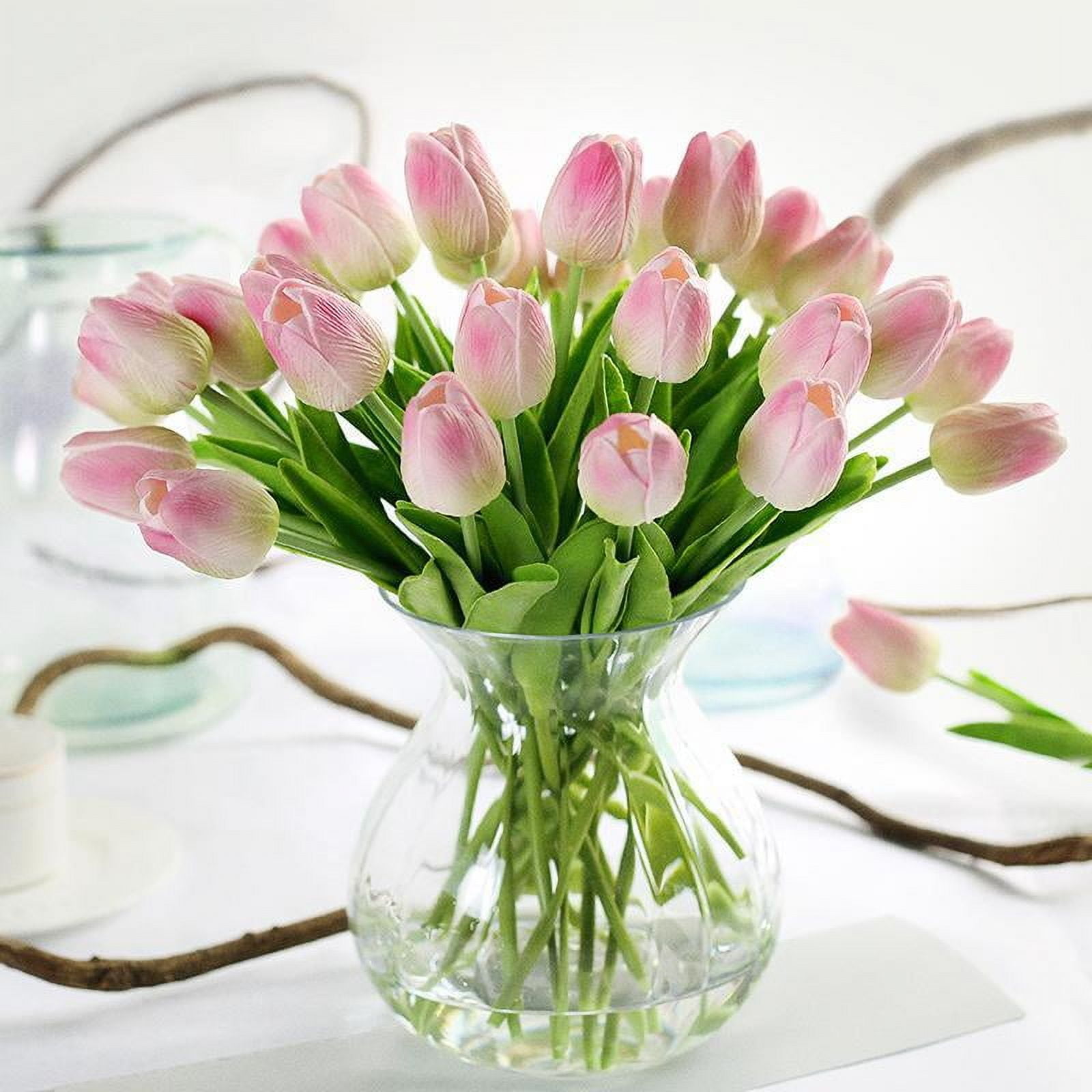 

Tulips Artificial Flowers 18Pcs Faux Silk Tulip Real Touch Tulip Fake Flowers Bouquets Arrangements for Valentine’s Day Mother s Day Flower Gifts розовый