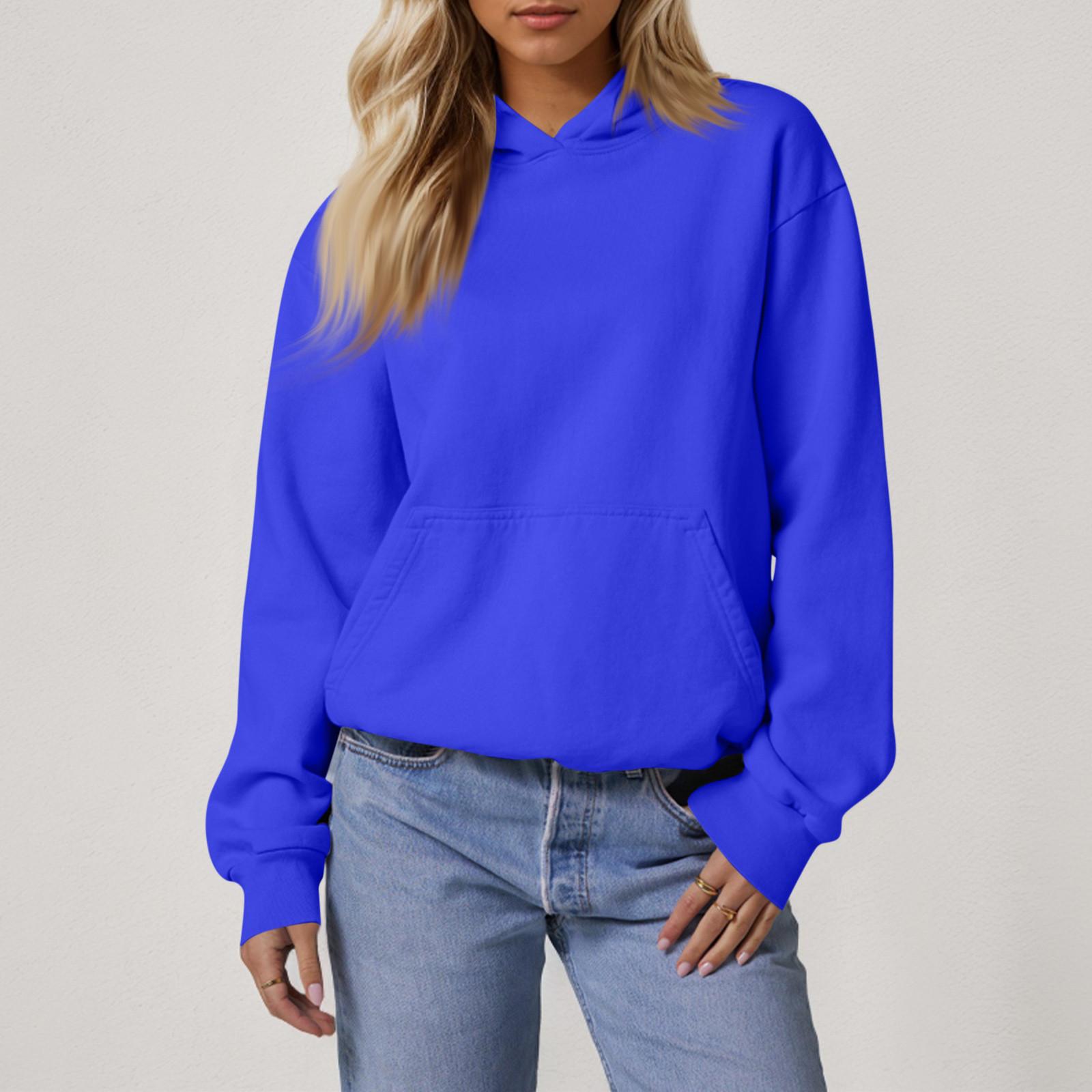 

Женские свободные толстовки с длинными рукавами, блузки, повседневные модные однотонные пуловеры, толстовки с капюшоном, топ с карманом XXL синий