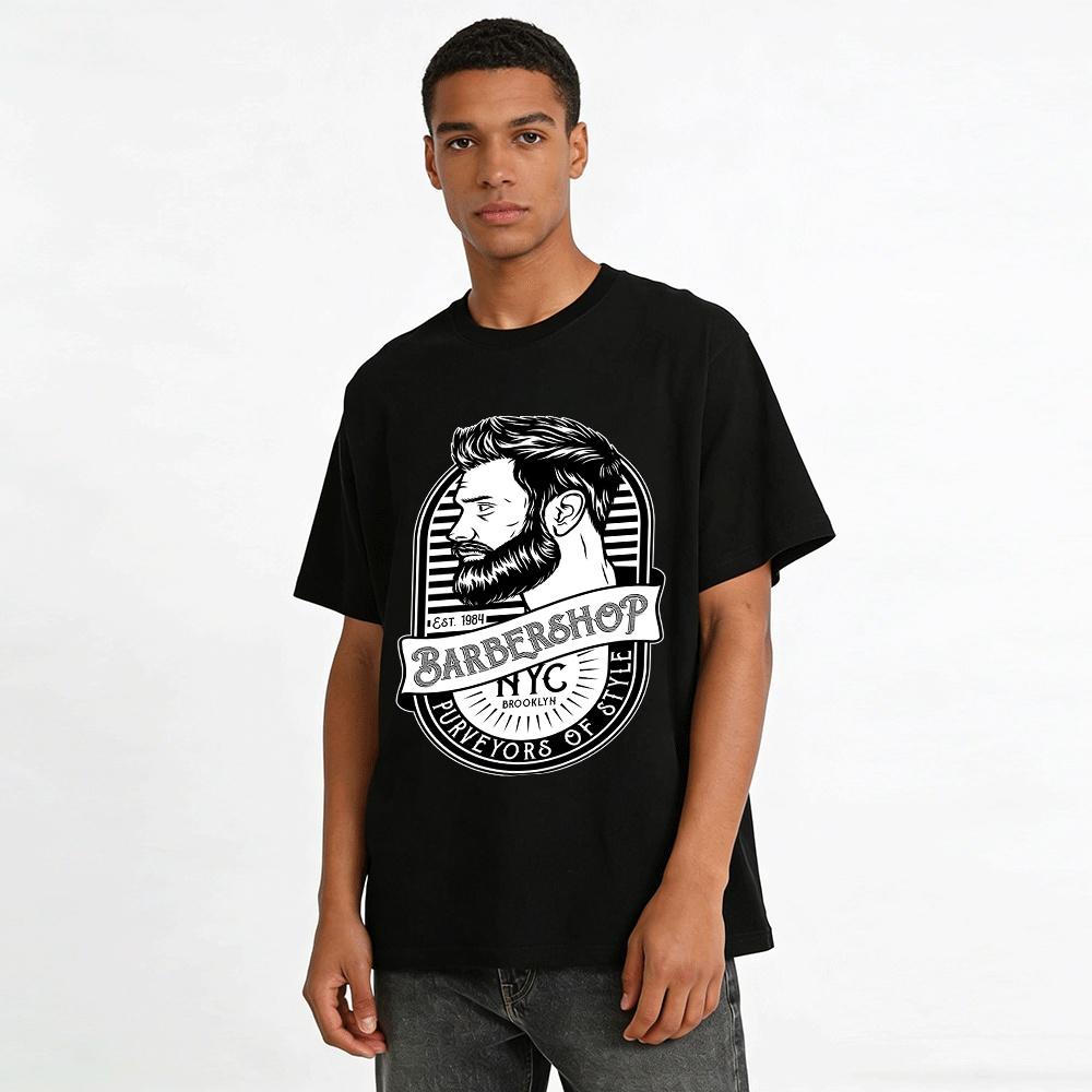Vintage Brooklyn Barbershop Graphic Casual Tee NYC Est 1984 Pure Cotton T-shirt