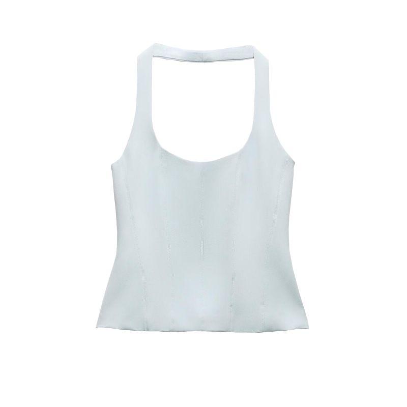 Spring New Sweet and Spicy Easiest for Match Round Neck Sexy Open Back Hanging Collar Silm Tops 4661007 2284777