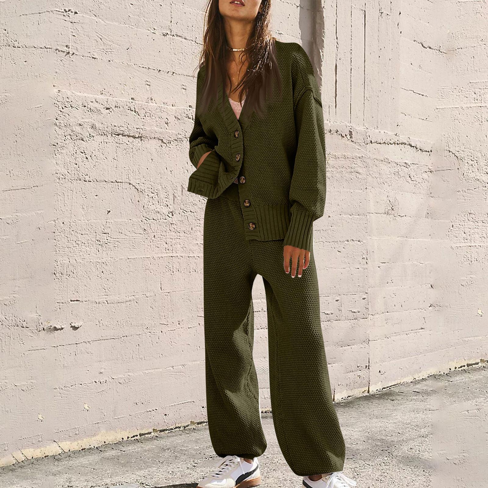 

Women s Two Piece Outfits Sweater Sets Oversized Knit Cardigan And High Waisted Baggy Pants Matching Sets M