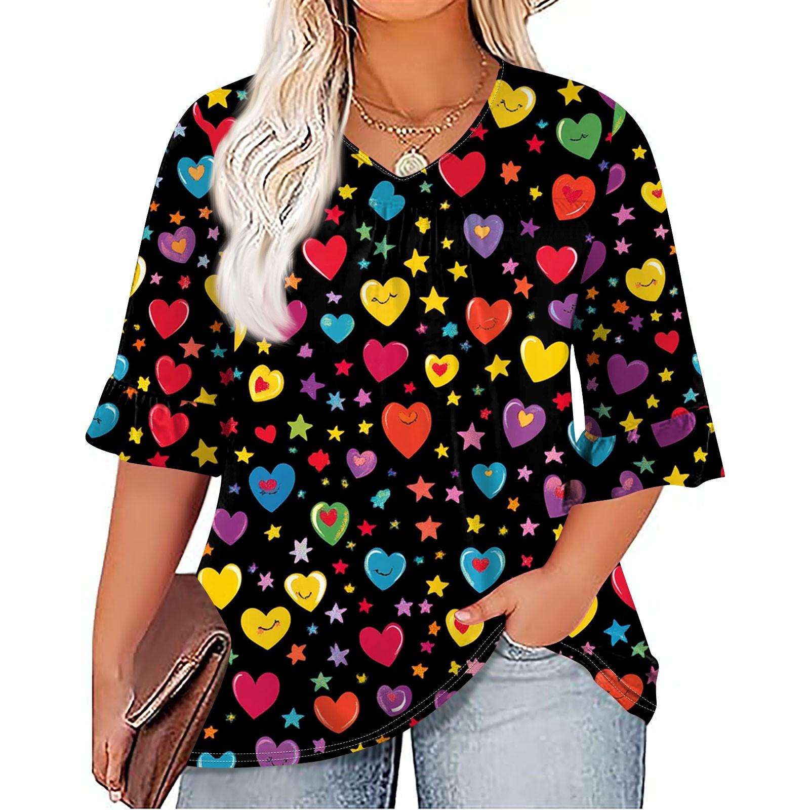 

Женская мода, повседневная плиссированная футболка с v-образным вырезом и принтом, семиминутная футболка с рюшами и рукавами, топы больших размеров XL красный