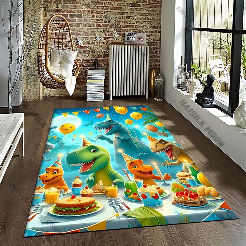 Cartoon Dinosaur Tyrannosaurus Cartoon Pattern Living Bedroom Carpet Bedside Floor Mat 15 Size Kid's Room Cloakroom Play Mat